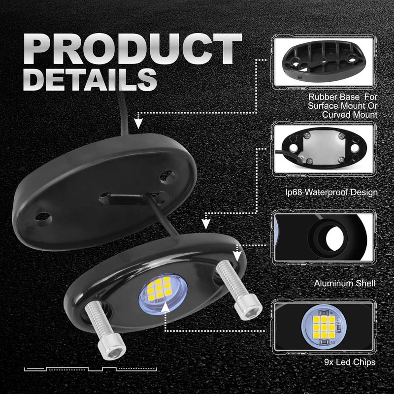LY8 12 Pods White LED Rock Lights Neon Underglow Light for Car Truck ATV SUV Under Body Glow Light Trail Fender Lighting - Image 2
